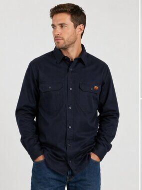 Timberland PRO FR Men’s Navy Long Sleeve Button Front Work Shirt NWT